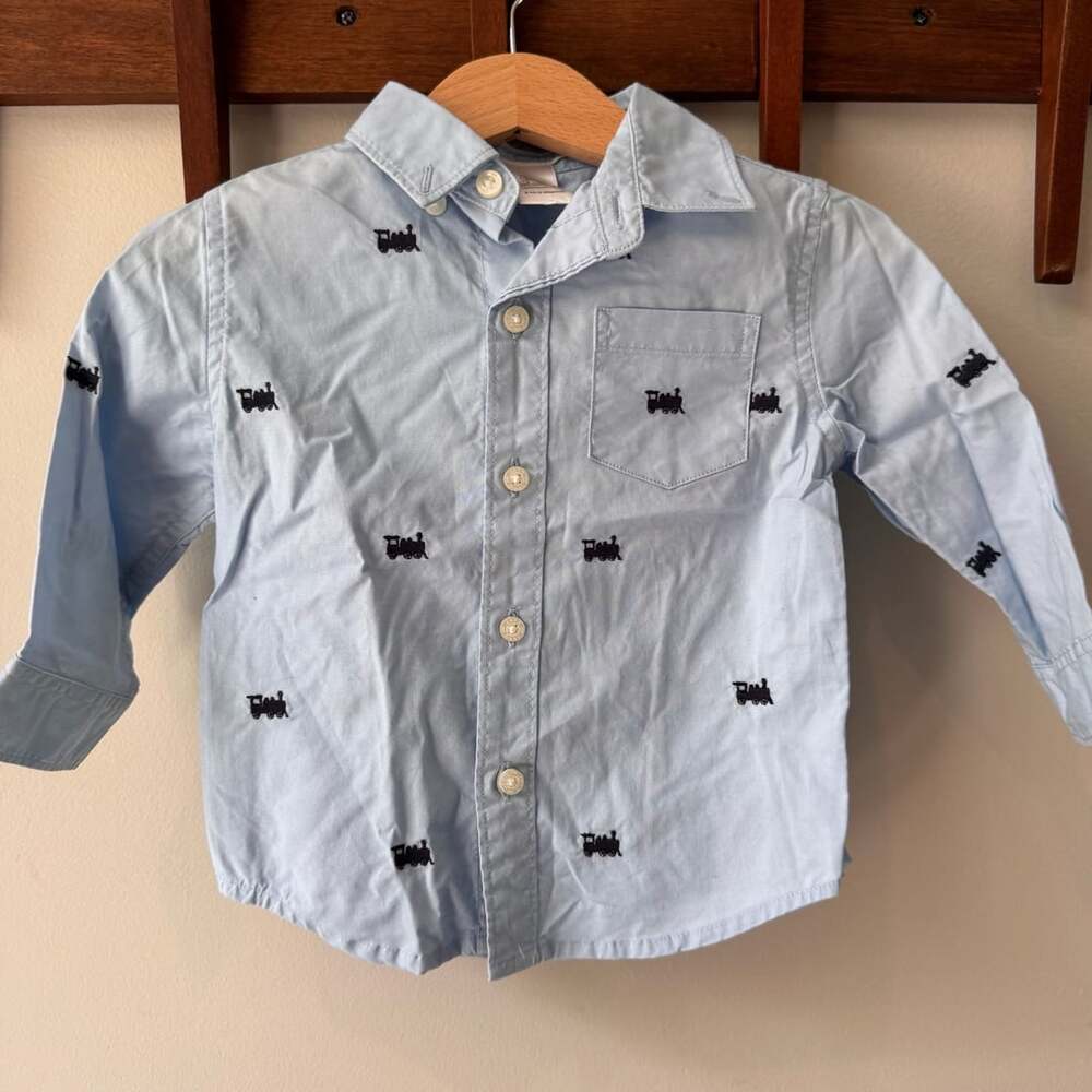 Janie And Jack Train Embroidered Shirt Size 6 To 12 Months